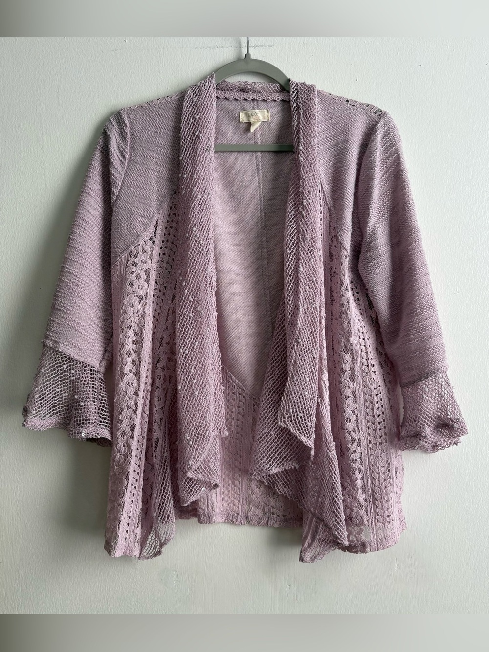 Cupio Lilac Purple Solid Knit Lace Open Front Cardigan Sweater Women’s M
